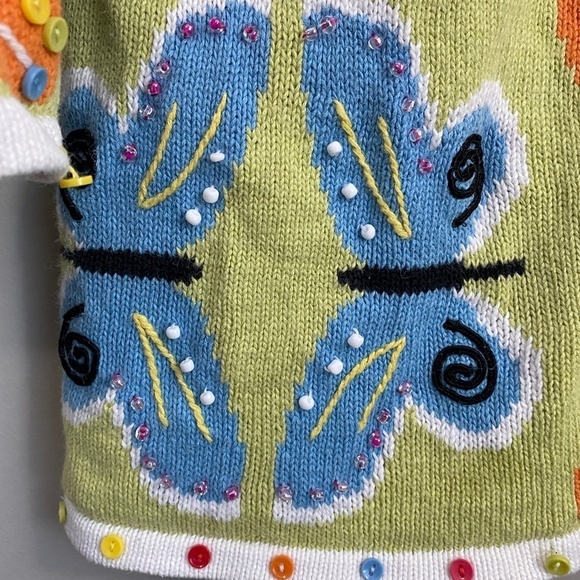 Susan Bristol VINTAGE Women's Green Butterfly Ramie Knit Button Cardigan Small - Picture 3 of 16